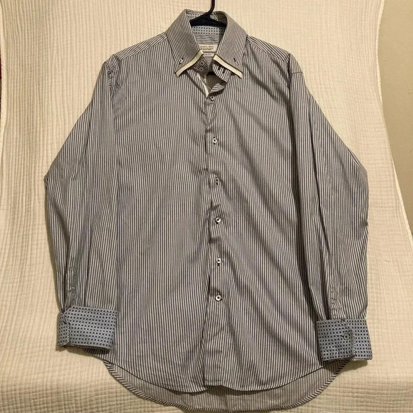 Zara Man ShirtX L Blue Stripe Cotton Slim Fit - Picture 1 of 12
